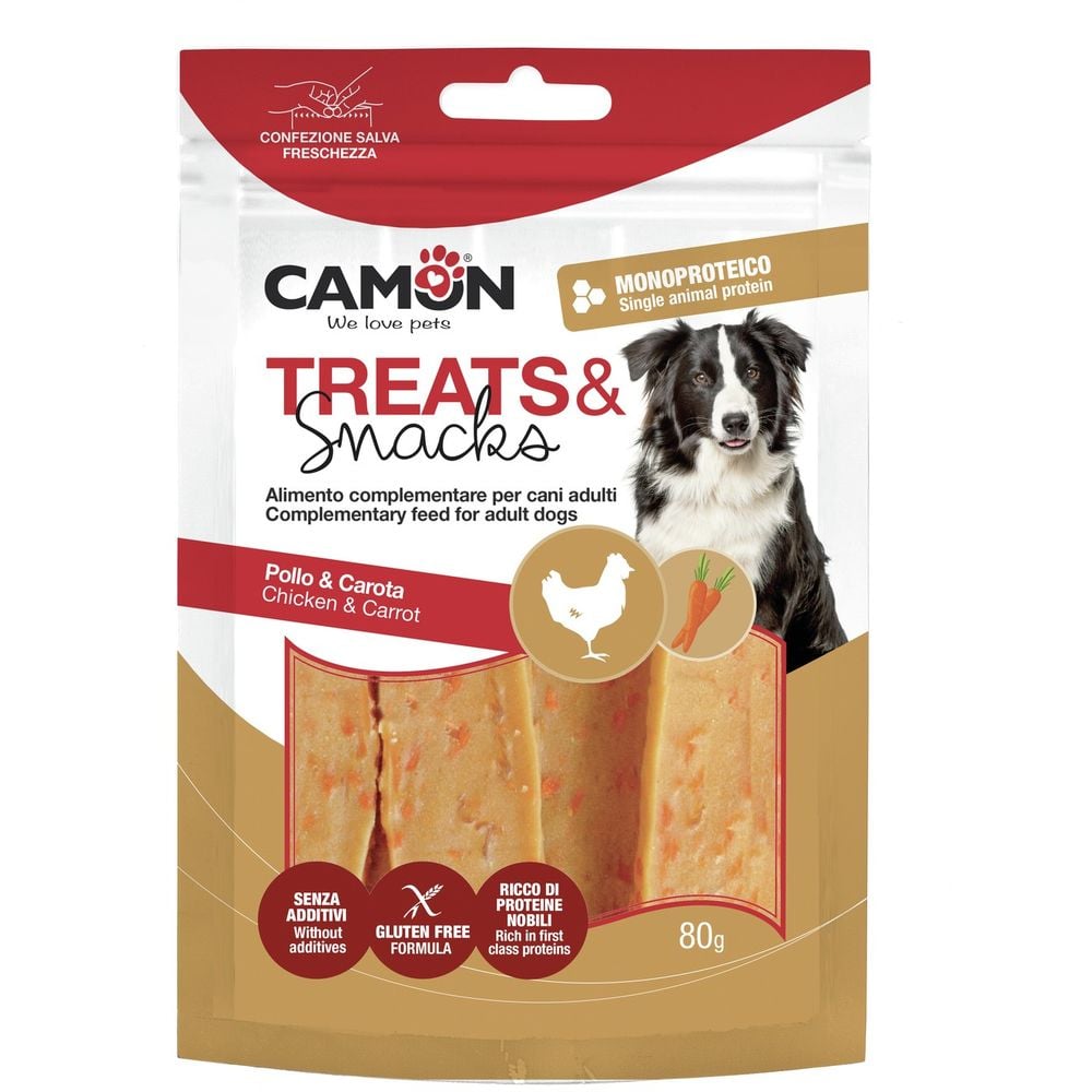Ласощі для собак Camon Treats & Snacks Смужки з курки з морквою 80 г - фото 1