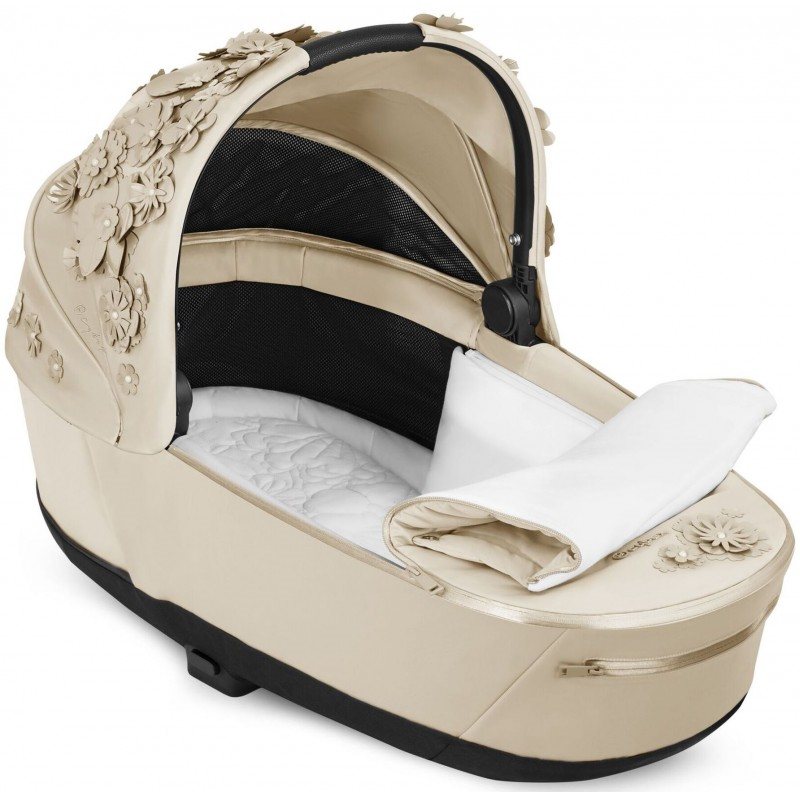 Люлька Cybex Priam Lux Simply flowers beige + Чохол тканинний для прогулянкового блоку Cybex Priam Simply Flowers Beige + Шасі Cybex Priam з каркасом LS RBA Chrome Black - фото 4