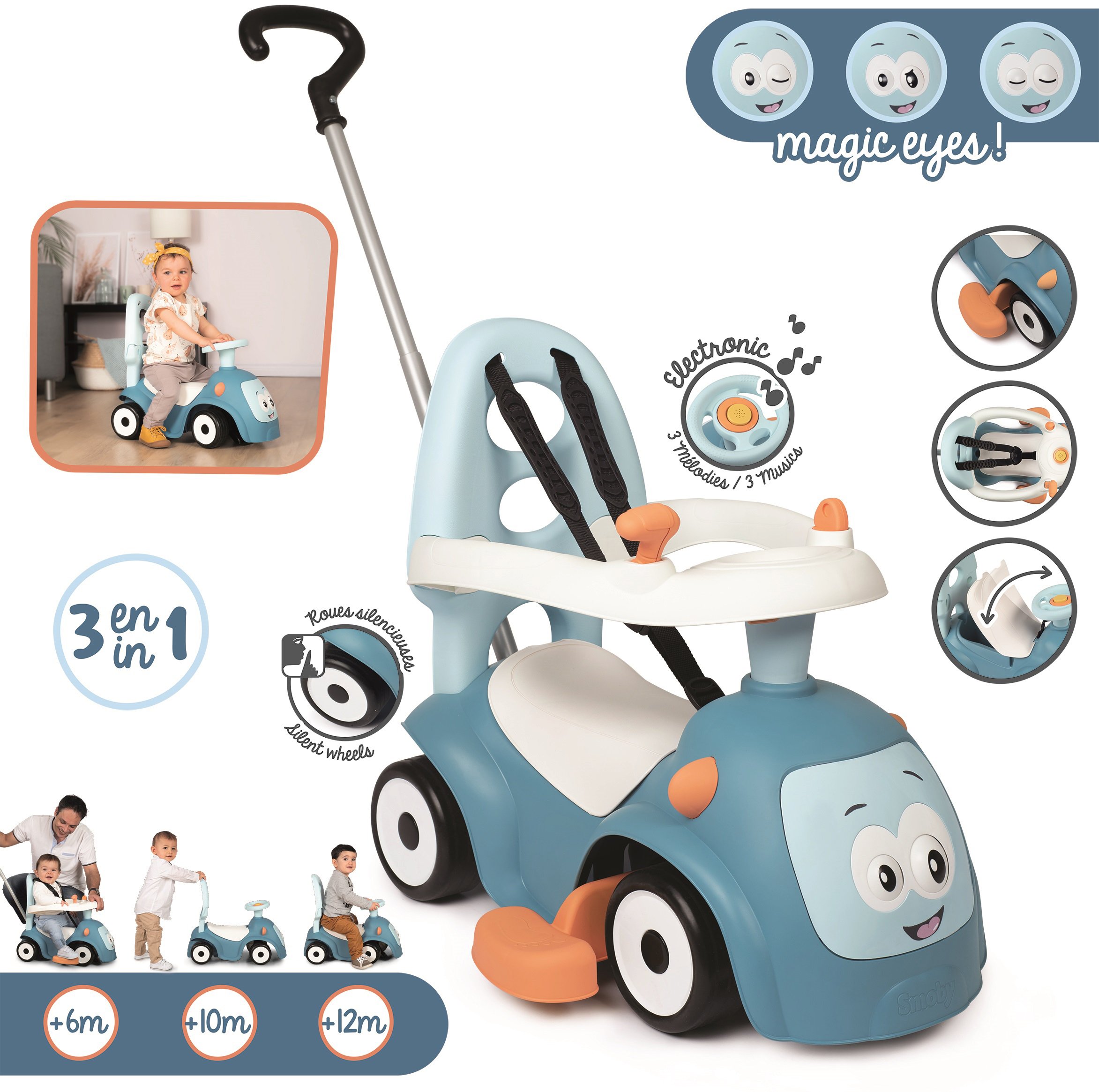 Машина для катання дитяча Smoby Toys Маестро 4 в 1 з функцією гойдалки, блакитний (720304) - фото 1