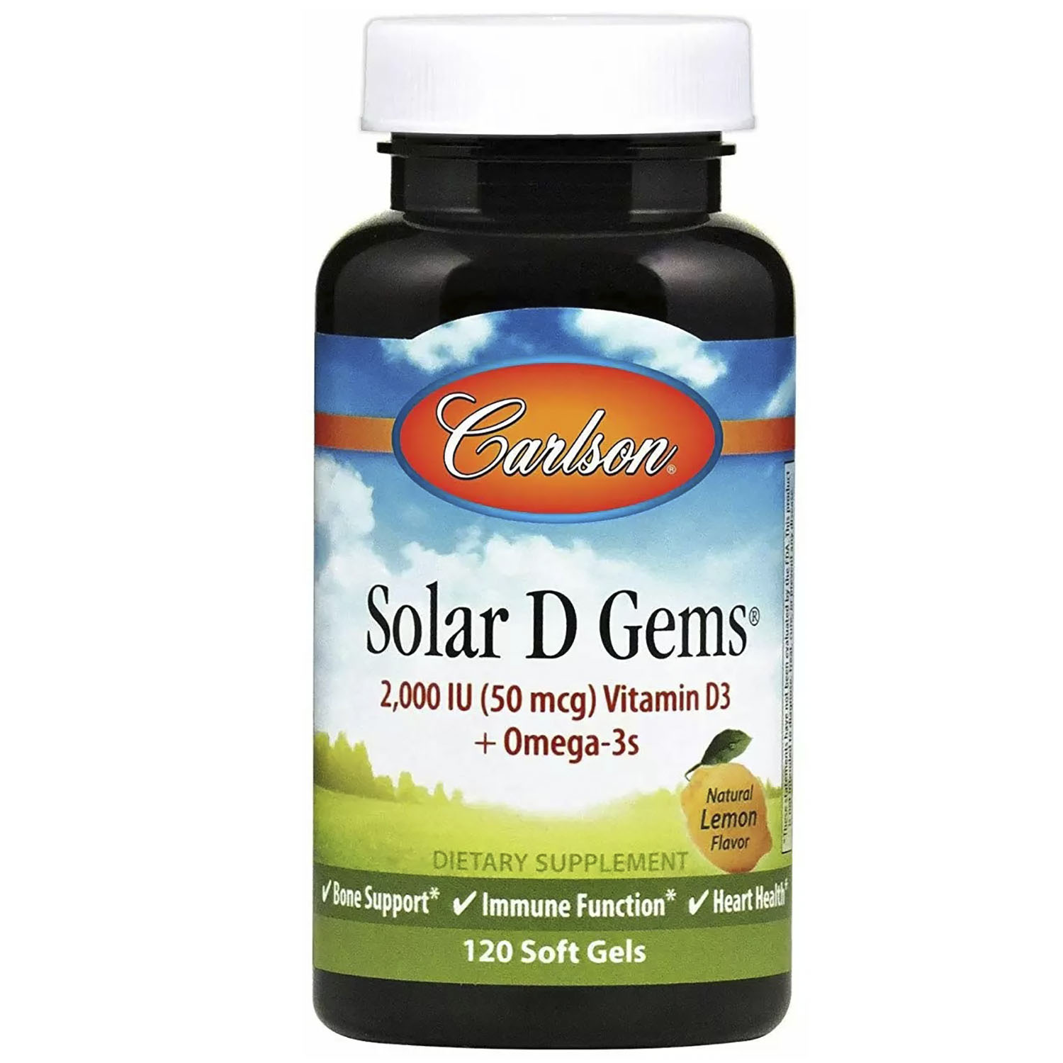 Рыбий жир с витамином D3 Carlson Solar D Gems 2000 МЕ вкус лимона 120 гелевых капсул - фото 1