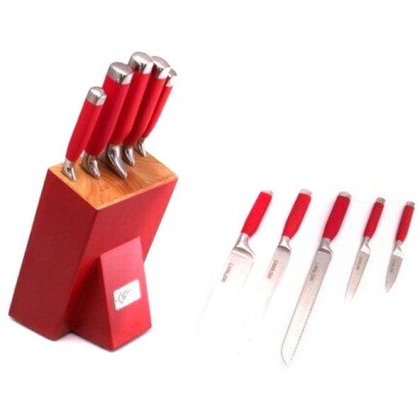 Набір кухонних ножів Gipfel Baron на дерев'яній червоній підставці 6 предметів - фото 2