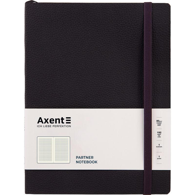 Книга записная Axent Partner Soft L клетка 190x250 мм 96 листов черная (8615-01-A) - фото 1