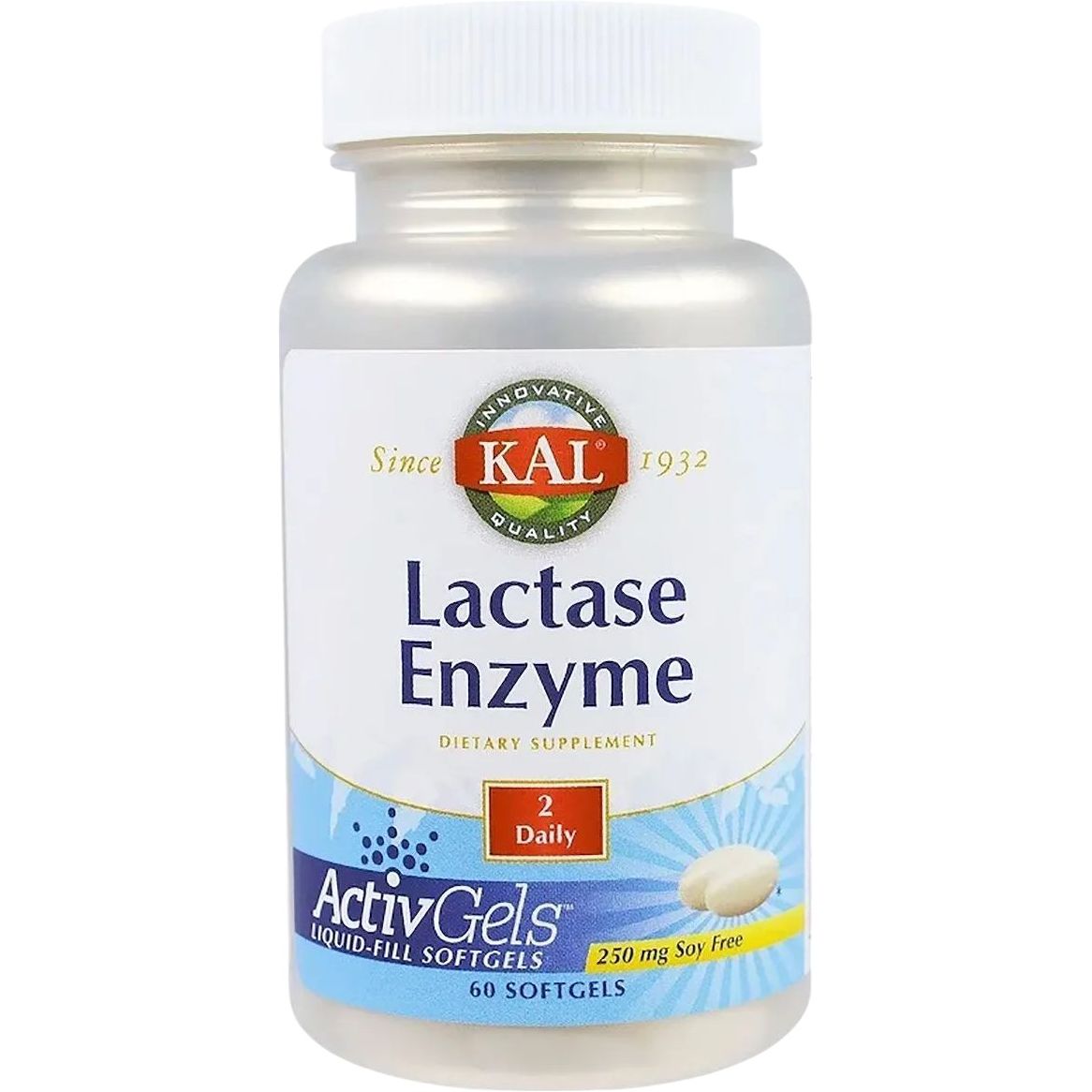 Лактаза KAL Lactase Enzyme 250 мг 60 гелевих капсул - фото 1