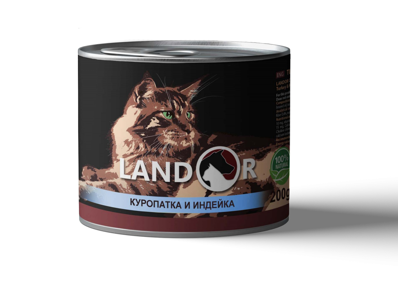 Влажный корм для кошек Landor, куропатка с индейкой, 200 г - фото 1