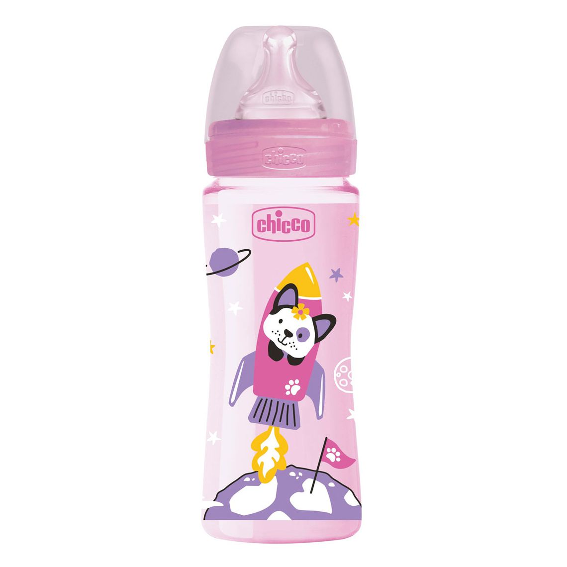 Бутылочка для кормления Chicco Well-Being Physio Colors с силиконовой соской, 330 мл, розовый (28637.10) - фото 1