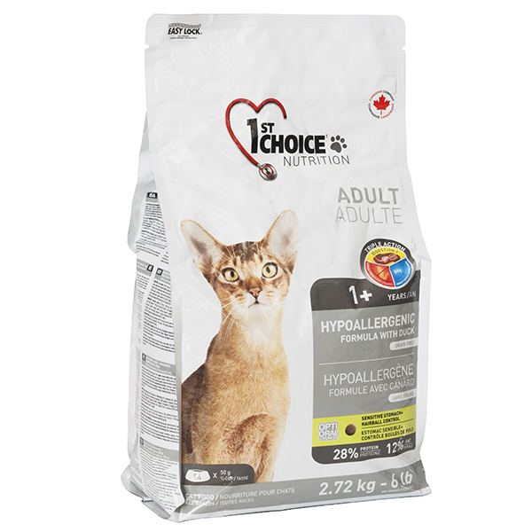 Сухой корм для взрослых кошек 1st Choice Adult Hypoallergenic, гипоаллергенный, с уткой и картофелем, 2.72 кг - фото 1