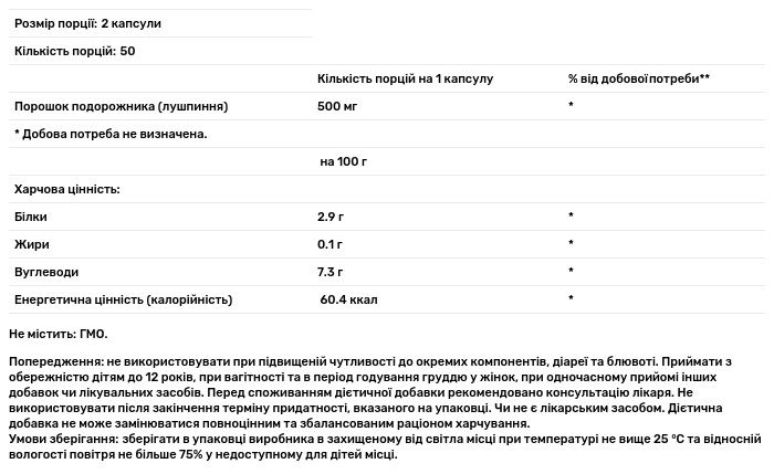 Подорожник Biotus Psyllium Husk 500 мг 100 капсул - фото 2