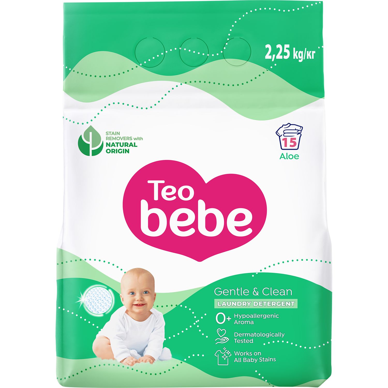 Детский стиральный порошок Teo Bebe Gentle & Clean Aloe 2.25 кг - фото 1
