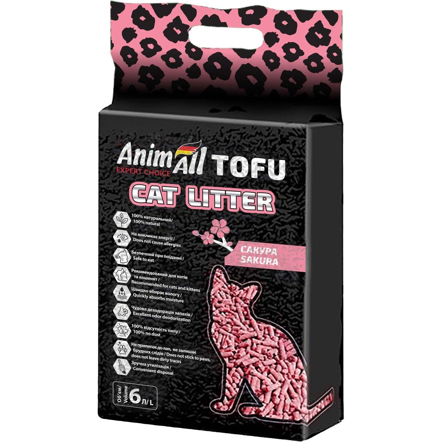 Соевый наполнитель для кошачьего туалета AnimAll Тофу, с ароматом сакуры, 6 л - фото 1