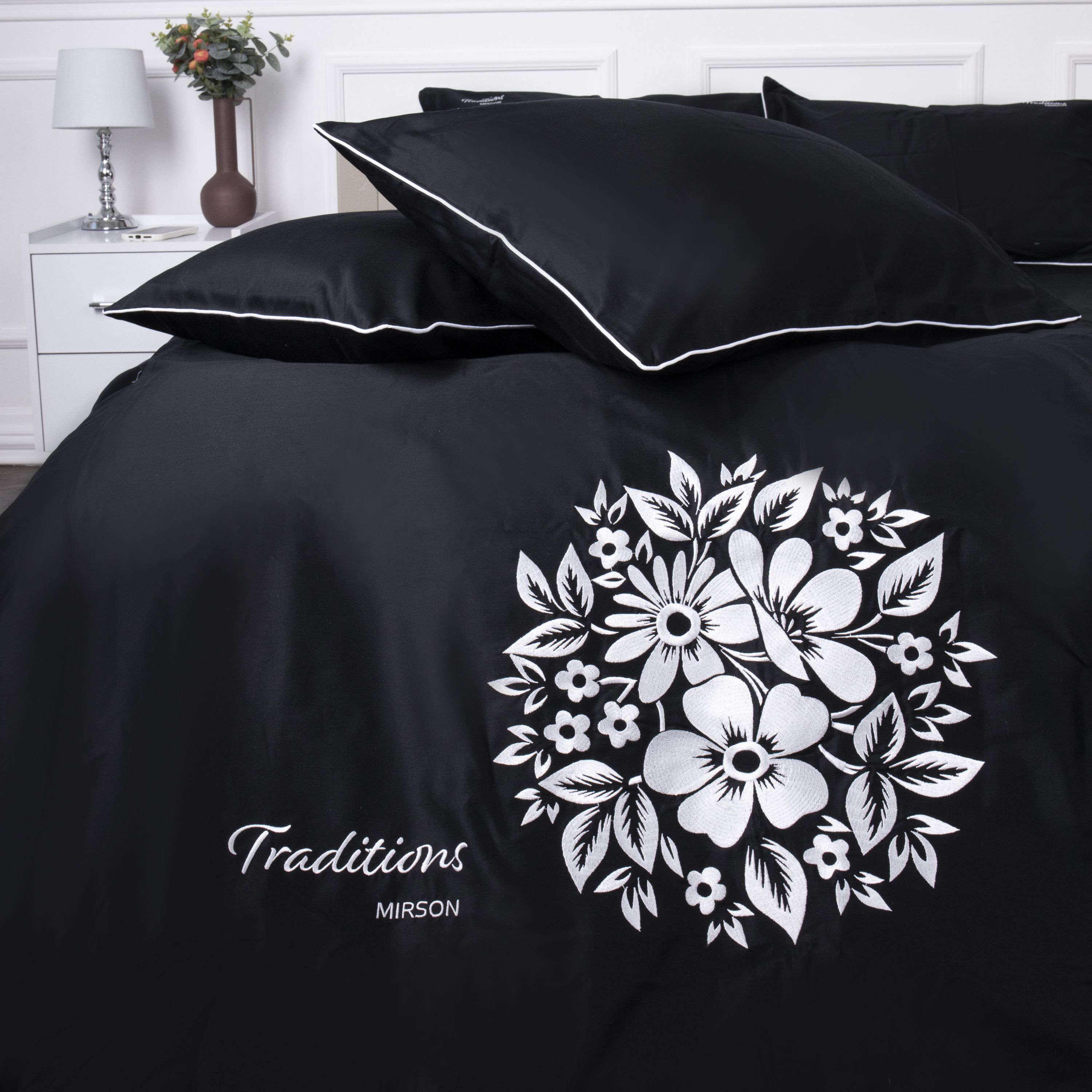 Підковдра MirSon Traditions 0055 Сатин Elit Black Pearl 110х140 см (2200008706197) - фото 1