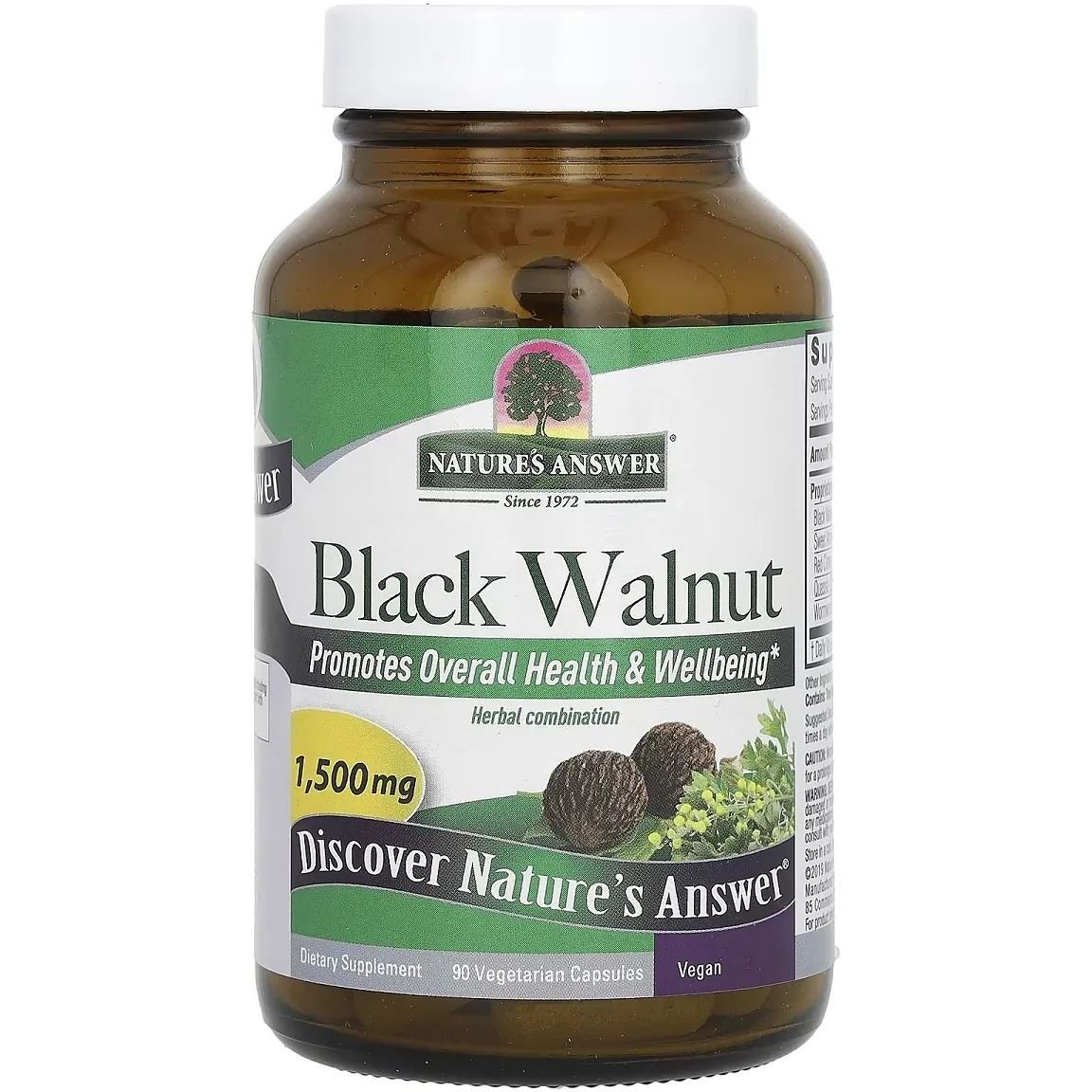 Черный орех Nature's Answer Black Walnut 1500 мг 90 вегетарианских капсул - фото 1