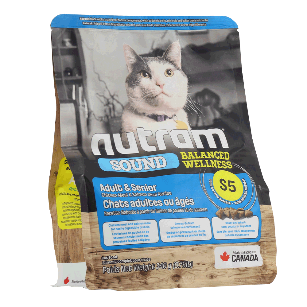 Акция!! 2 по цене 1: Сухой корм для котов Nutram - S5 Sound Balanced Wellness Adult Cat, курица-лосось 680 г (2 шт. х 340 г) - фото 2