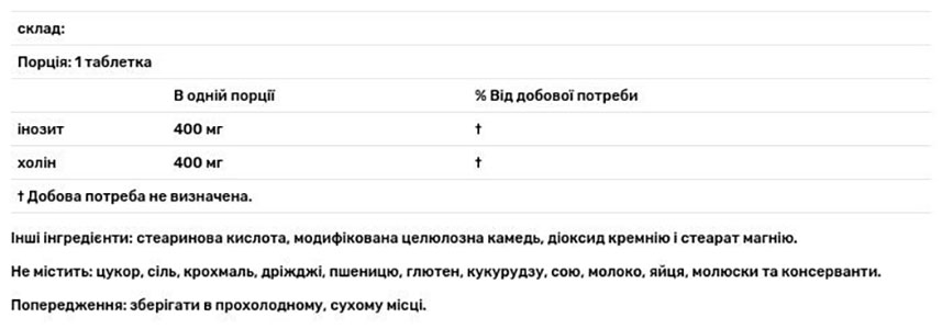 Холин и Инозитол Source Naturals Inositol Choline 800 мг 100 таблеток - фото 3