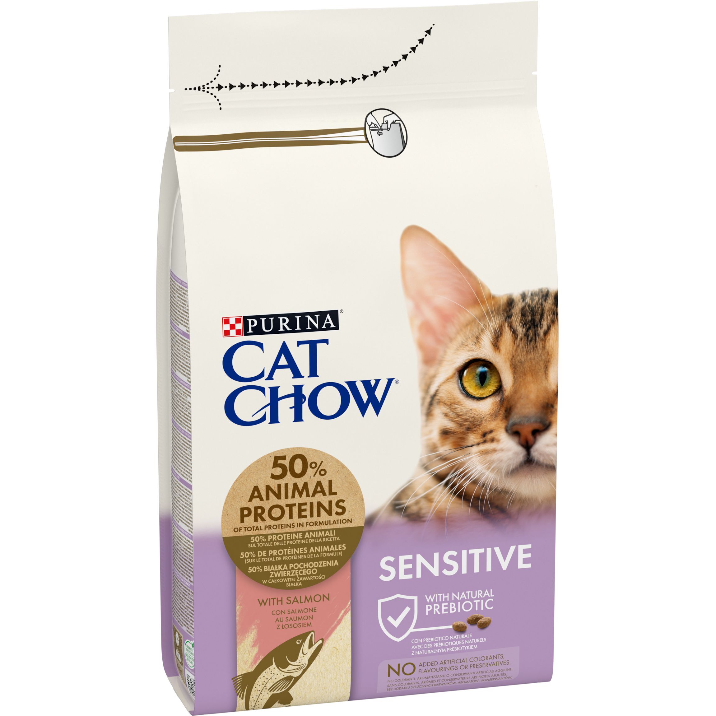 Сухой корм для кошек Cat Chow Sensitive с чувствительной кожей и пищеварением с лососем 1.5 кг (394131) - фото 3