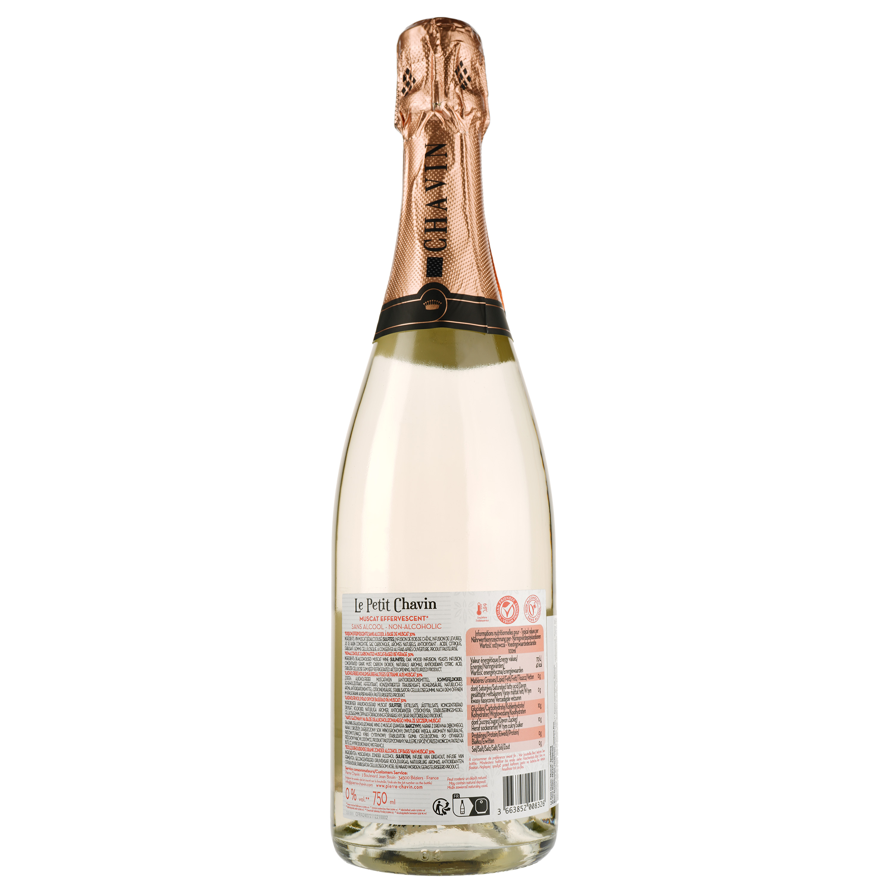 Вино игристое Le Petit Chavin Muscat Sparkling, белое, полусладкое, безалкогольное, 0,75 л - фото 2
