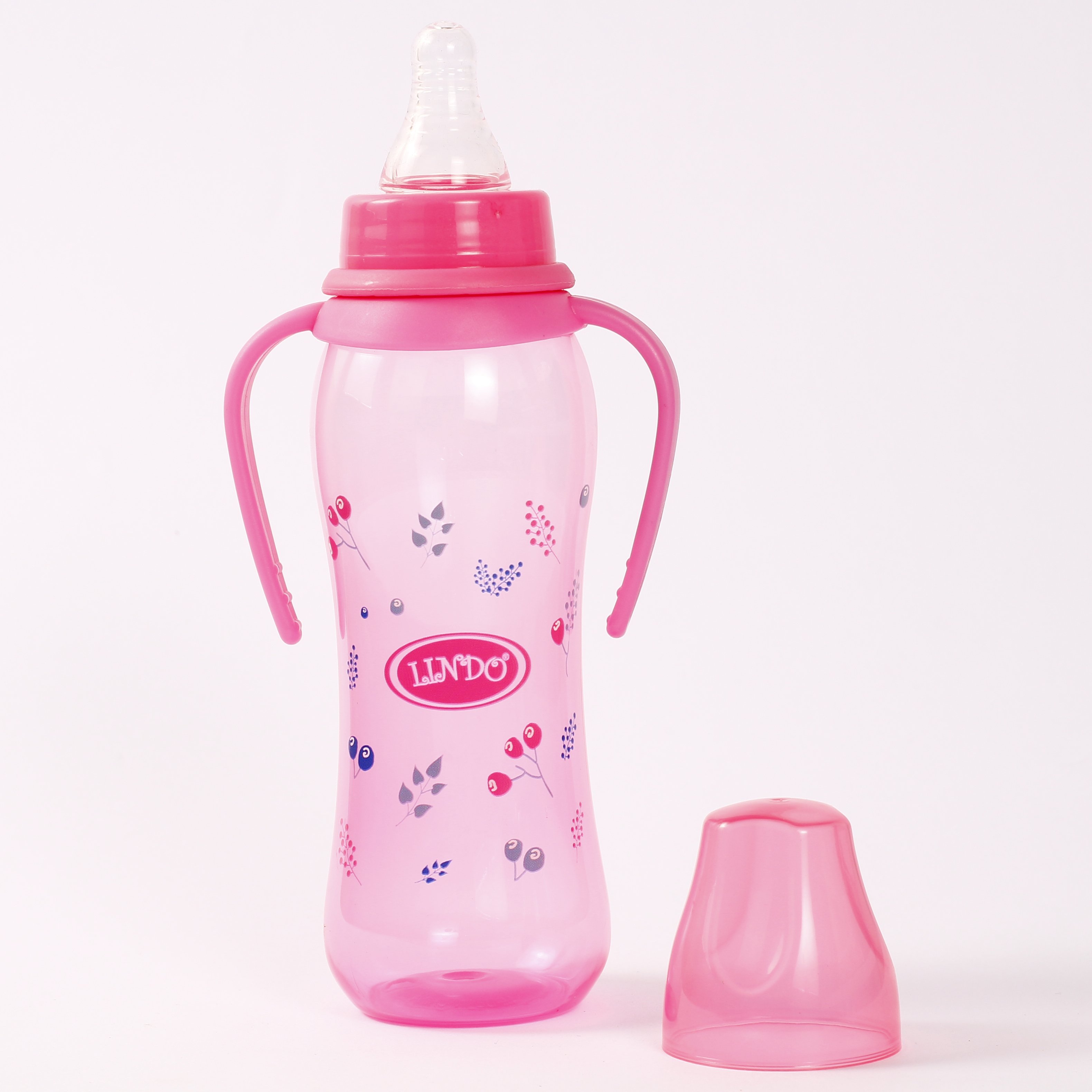 Бутылочка для кормления Lindo, изогнутая с ручками, 250 мл, розовый (Li 135 рож) - фото 2