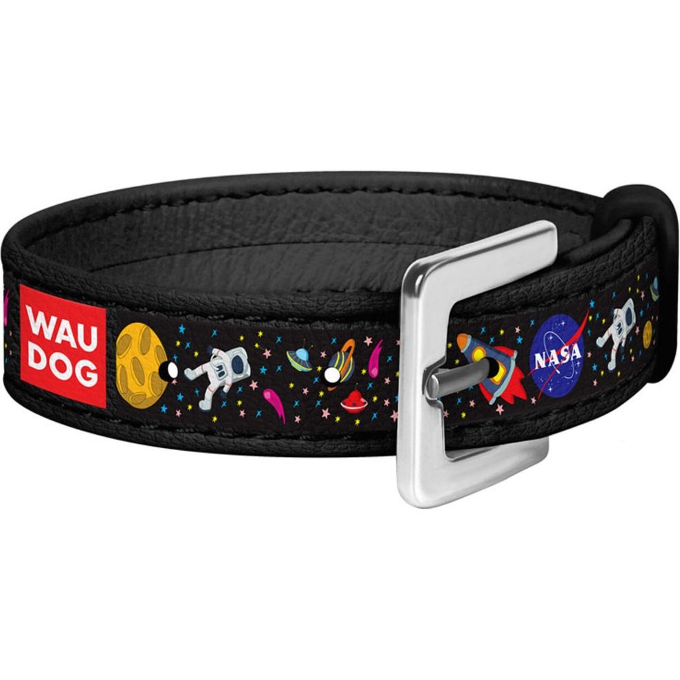 Photos - Collar / Harnesses Waudog Нашийник  NASA, шкіра, 18-20х1,5 см, чорний 