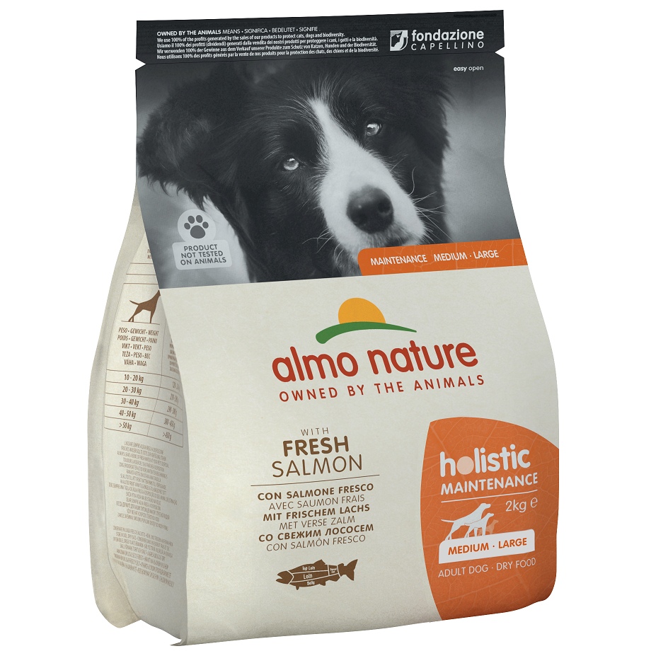 Сухой корм для взрослых собак средних и крупных пород Almo Nature Holistic Dog, M-L, со свежим лососем, 2 кг (735) - фото 1