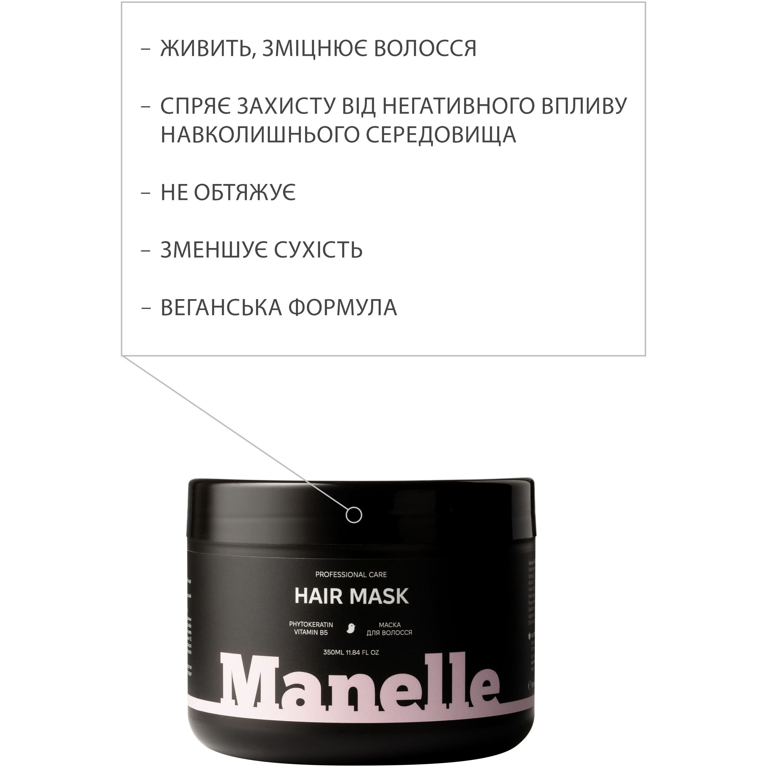 Маска для волосся Manelle Рrofessional care Phytokeratin vitamin B5 350 мл - фото 2