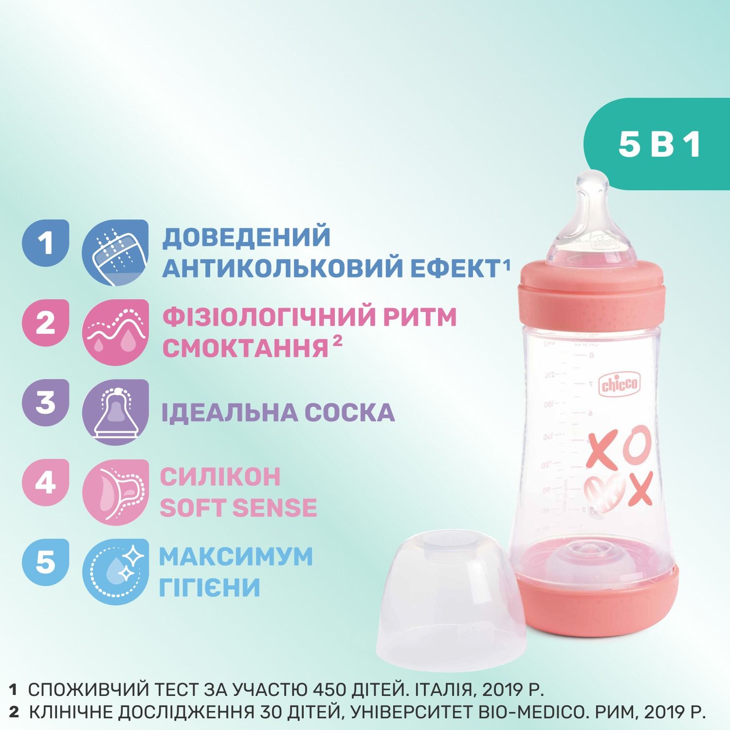 Бутылка для кормления Chicco Perfect 5 Love с силиконовой соской 240 мл розовая (20223.11.40) - фото 3