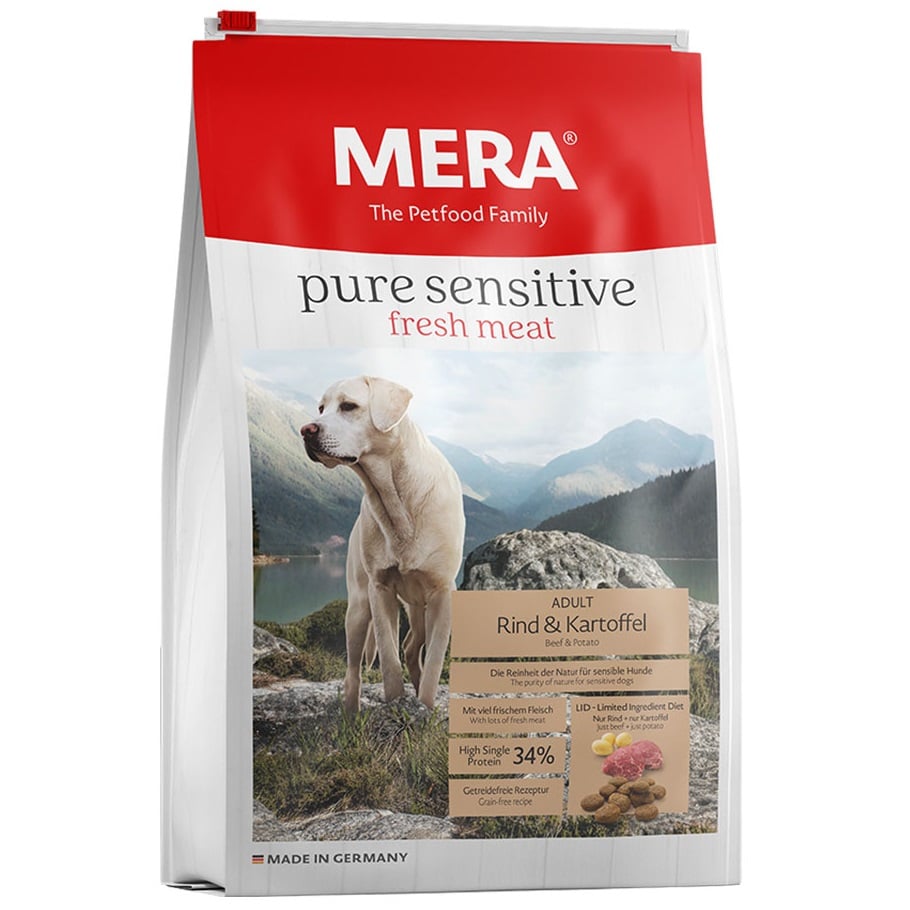 Сухий корм для дорослих собак Mera Pure Sensitive Fresh Meat, зі свіжою яловичиною та картоплею, 12,5 кг (57450) - фото 1