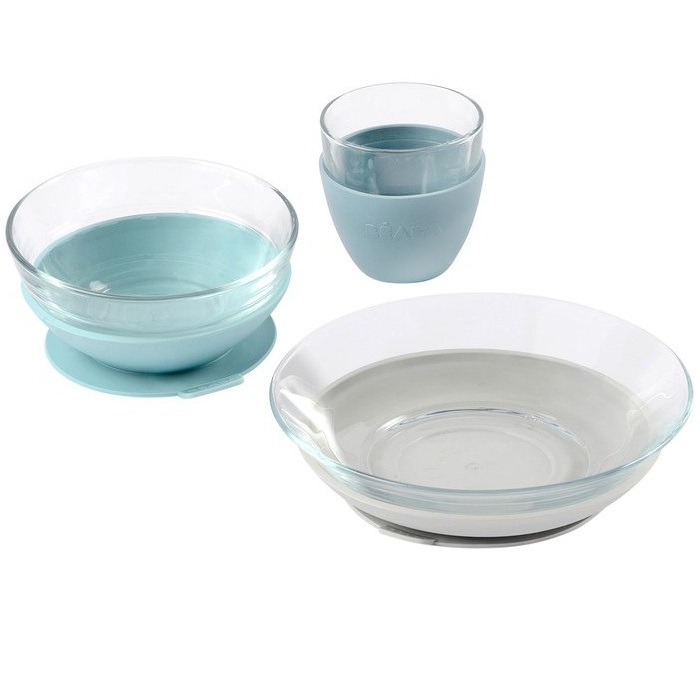 Набір скляного посуду Beaba, 3 предмета, блакитний (913486) - фото 1