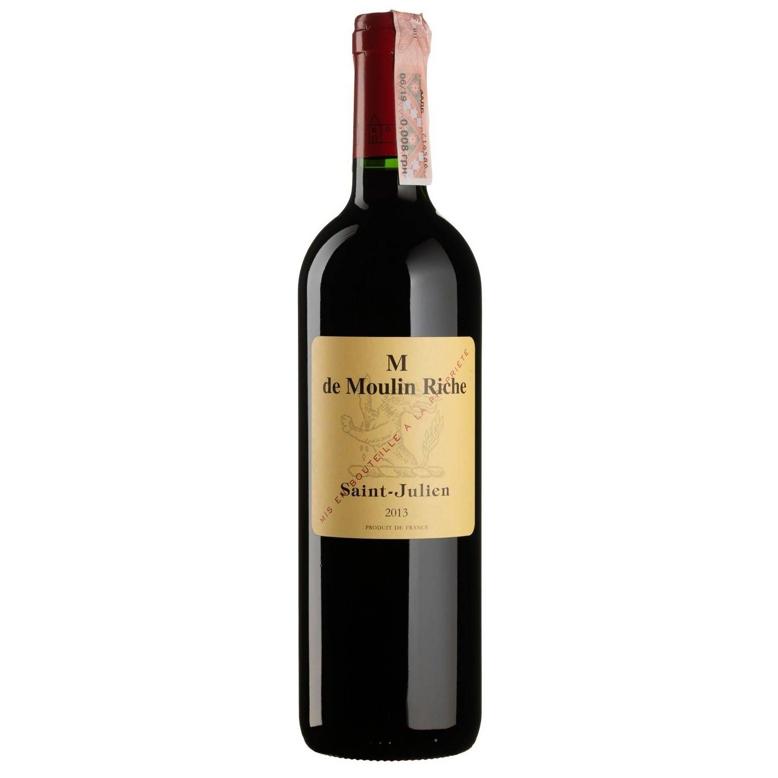 Вино M de Moulin Riche Saint-Julien 2013, красное, сухое, 0,75 л - фото 1
