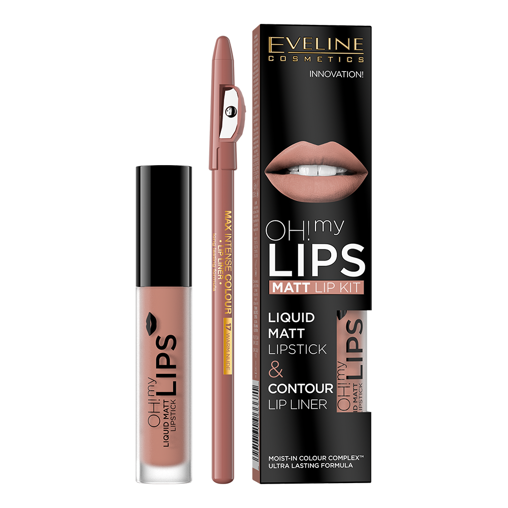 Набор Eveline №1: матовая губная помада Oh My Lips, тон 01, 4,5 мл + контурный карандаш для губ Max Intense Colour, тон 17 (Nude), 1,2 г (LBL4LIPSK01) - фото 1