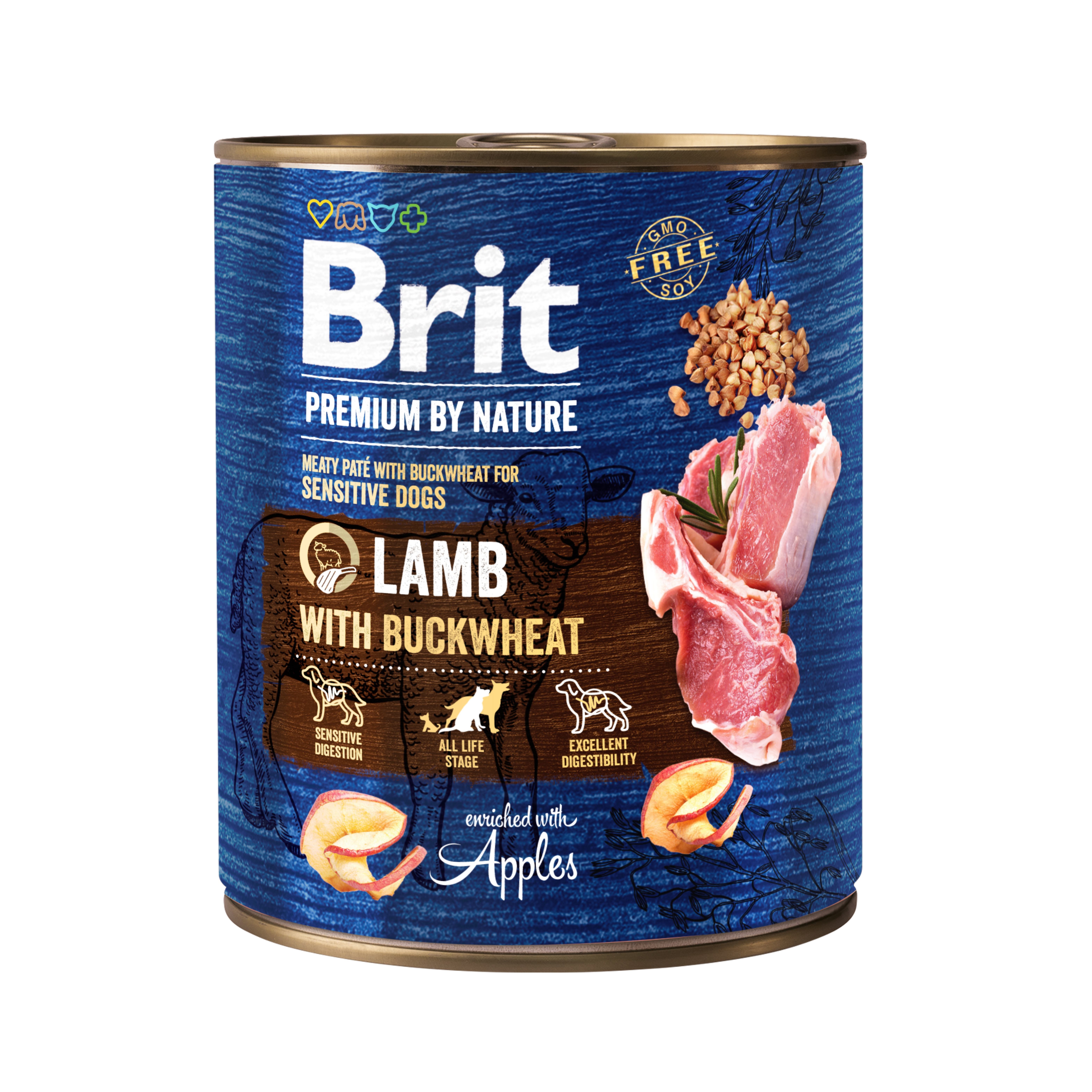 Беззерновой влажный корм для собак с чувствительным пищеварением Brit Premium by Nature, ягненок с гречкой, 800 г - фото 1