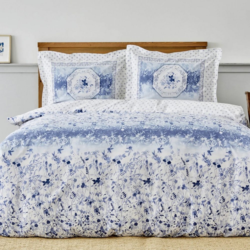 Комплект постельного белья Karaca Home Amelia mavi, ранфорс, евростандарт, голубой (svt-2000022298599) - фото 1
