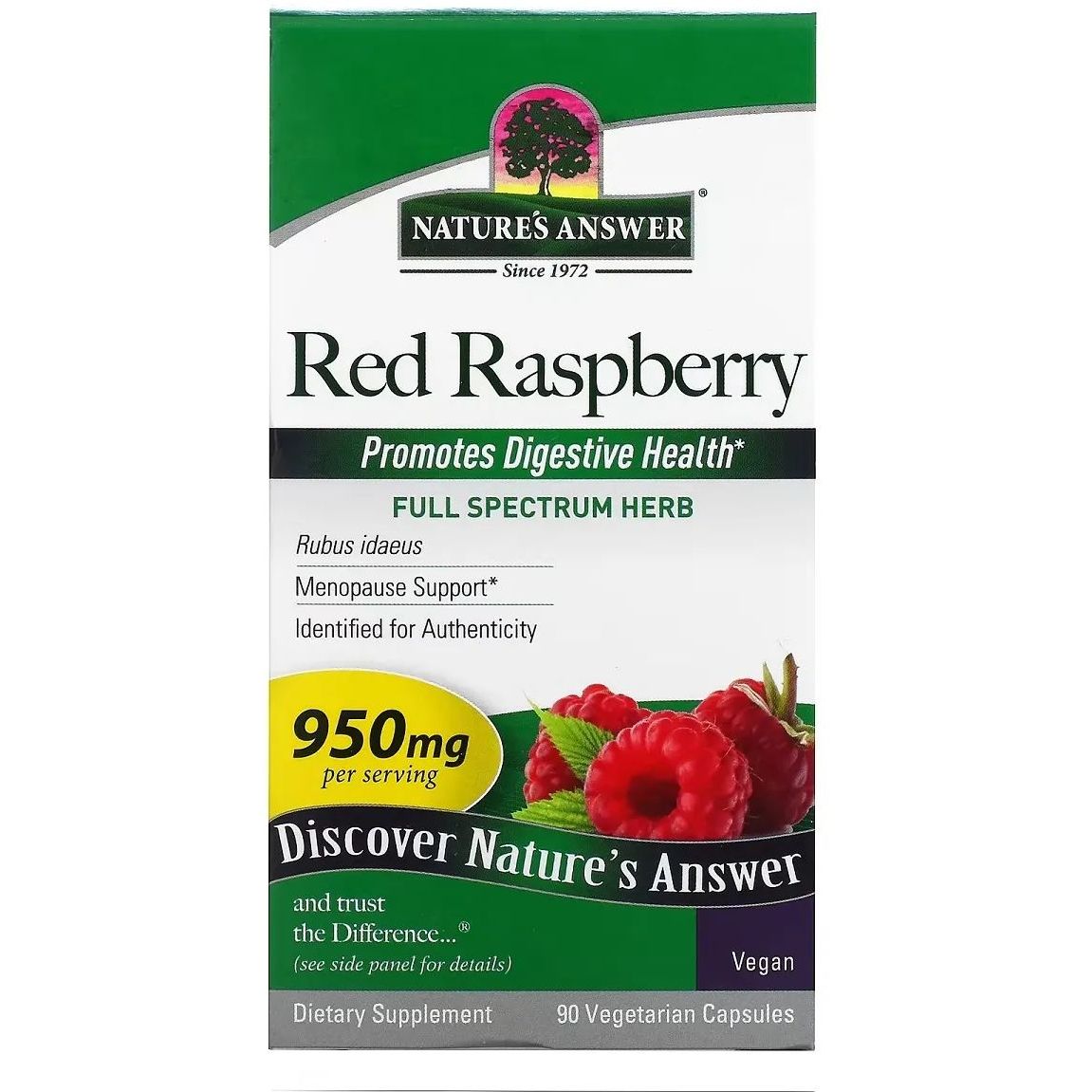 Красная малина Nature's Answer Red Raspberry 950 мг 90 вегетарианских капсул - фото 2