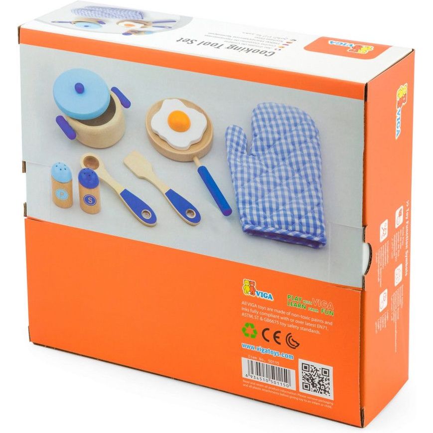 Игровой набор Viga Toys Посуда из дерева голубой (50115) - фото 4