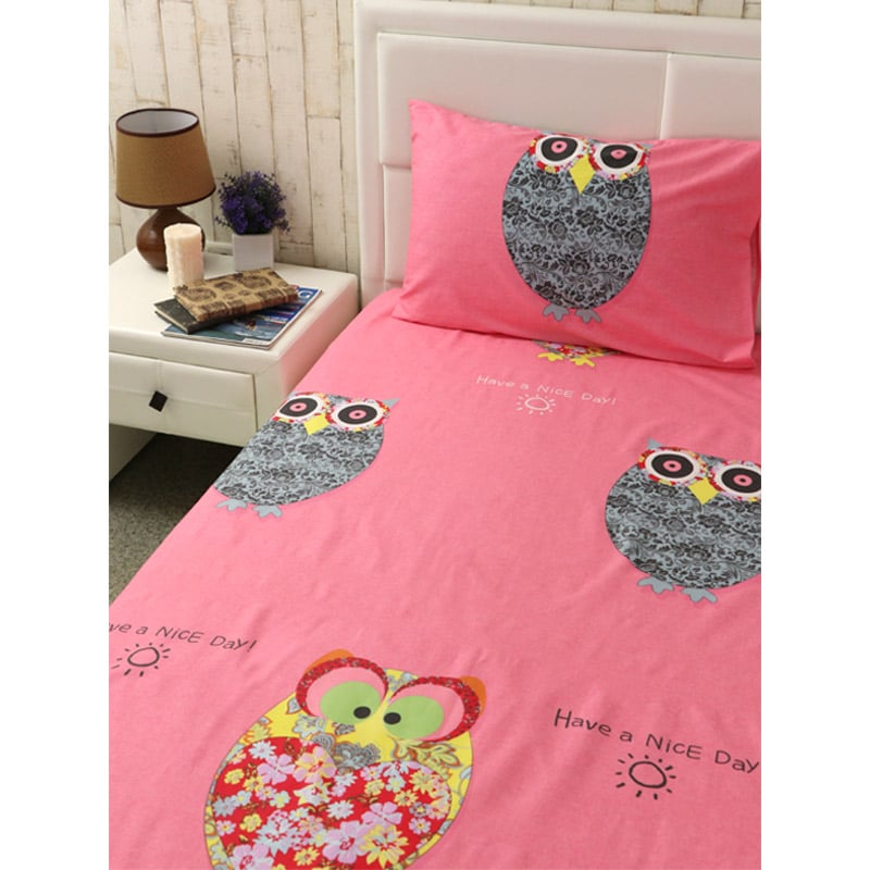 Набор Руно Owl Простыня + наволочка, 143х215 см, 50х70 см, сатин, розовый (12.137_Owl) - фото 1