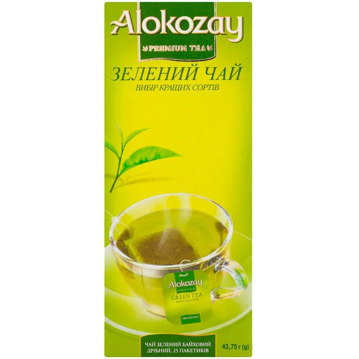 Чай зелений Alokozay китайський байховий, 43,75 г (25 шт. по 1,75 г) (888932) - фото 1