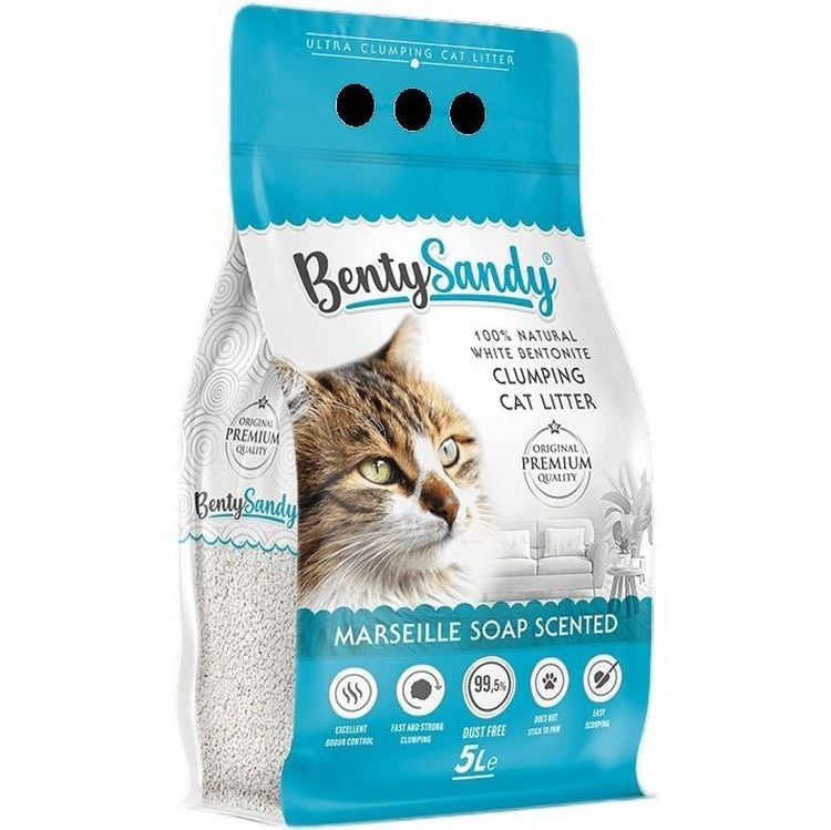 Наполнитель для кошачьего туалета Benty Sandy Marseille Soap Scented бентонитовый марсельское мыло цветные гранулы 5 л - фото 1