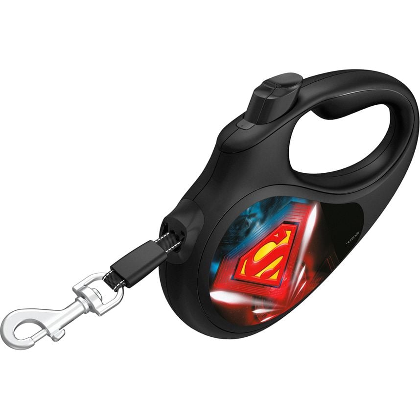 Повідець-рулетка для собак Waudog R-leash Супермен Лого, світловідбиваючий, M, до 25 кг, 5 м, чорний - фото 2
