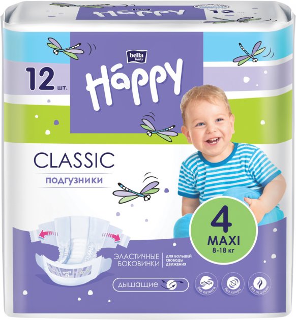 Подгузники детские Bella Baby Happy Classic 4 (8-18 кг), 12 шт. - фото 1