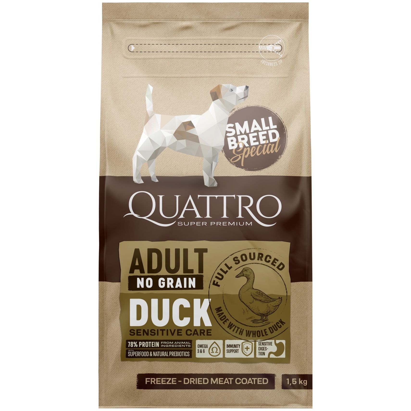 Сухий корм Quattro Adult Duck Small Breed для собак дрібних порід з качкою 1.5 кг - фото 1