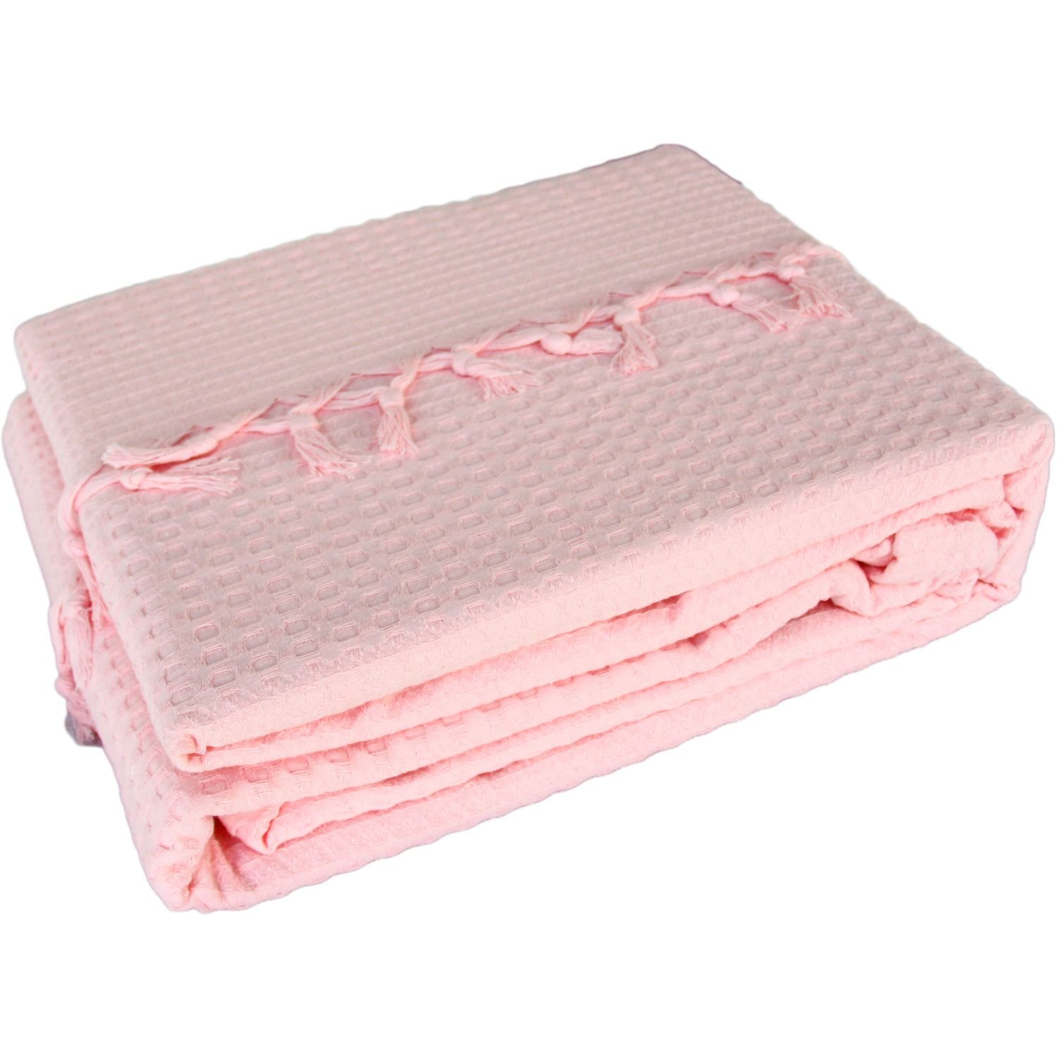 Покривало-плед с бахромой Izzihome Checkers, пике, 240х220 см, нежно-розовый (602541) - фото 3