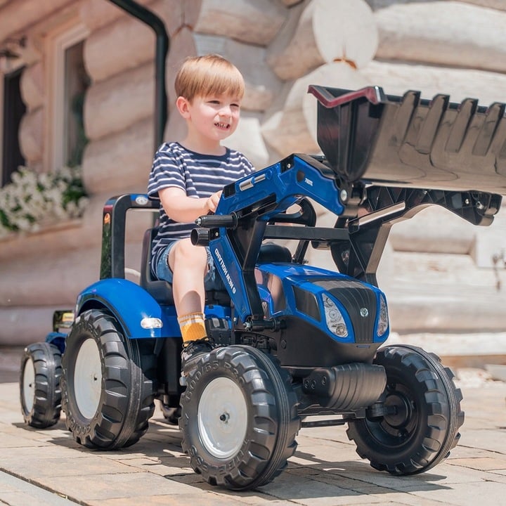 Дитячий трактор на педалях Falk 3090M, з причепом та переднім ковшем, синій - фото 3