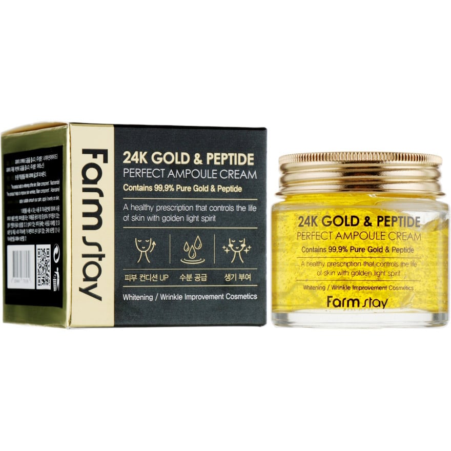 Ампульный крем для лица FarmStay 24K Gold&Peptide Perfect Ampoule Cream с золотом и пептидами 80 мл - фото 2