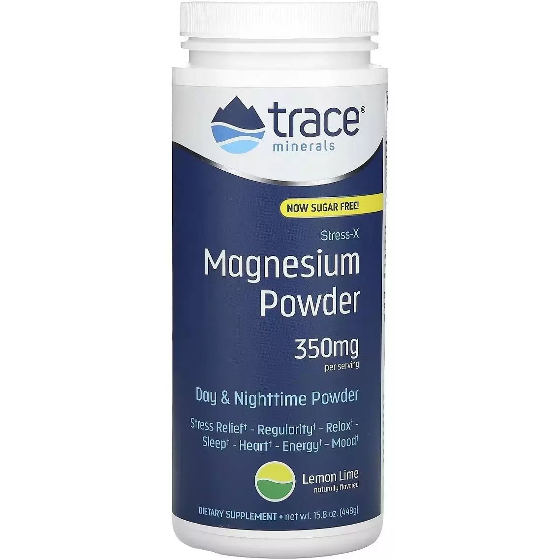 Магний Trace Minerals Magnesium Powder Stress-X со вкусом лимона и лайма 350 мг 448 г - фото 1