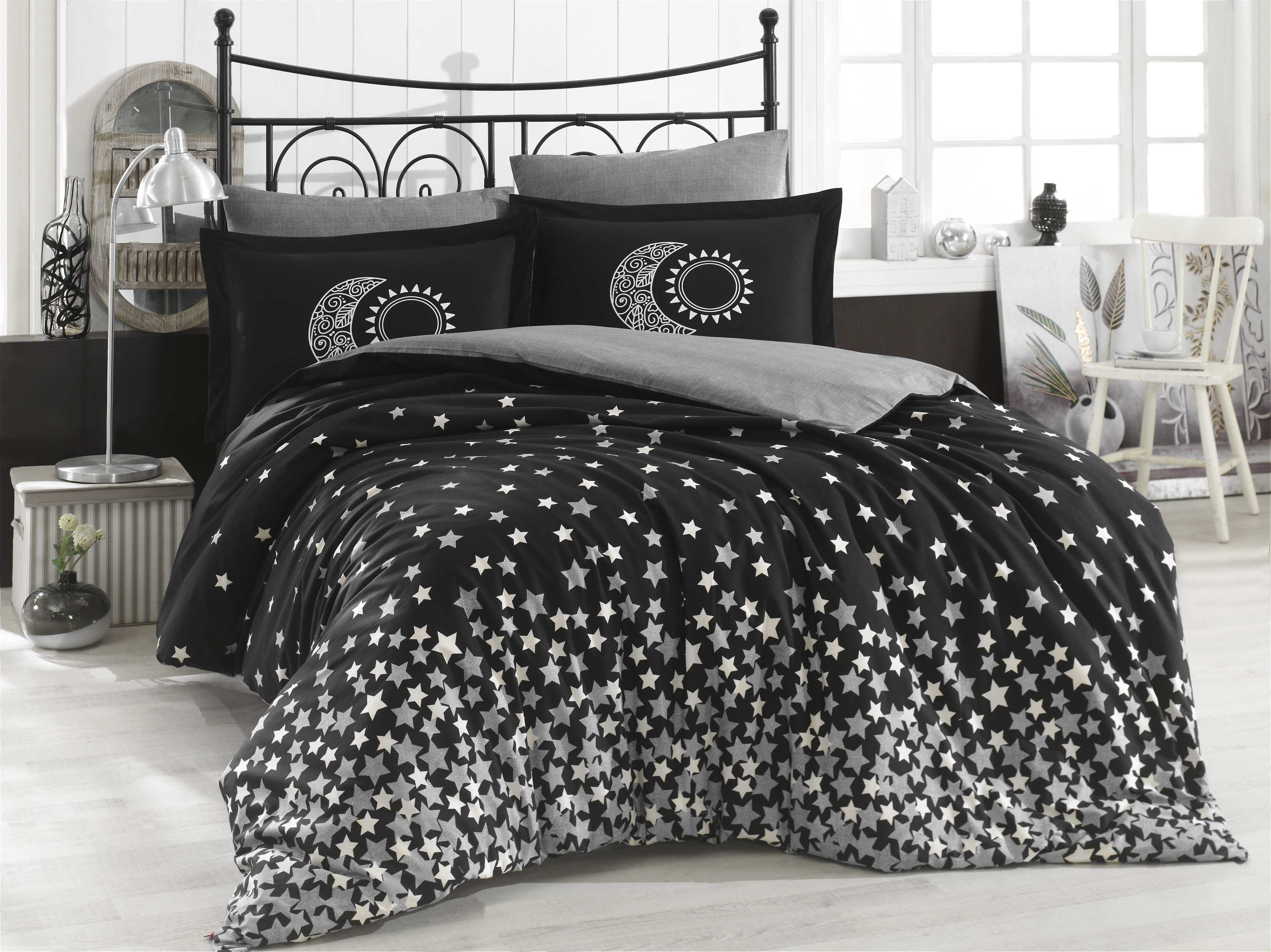 Комплект постельного белья Hobby Poplin Stars, поплин, 220х200 см, серый (8698499131644) - фото 1