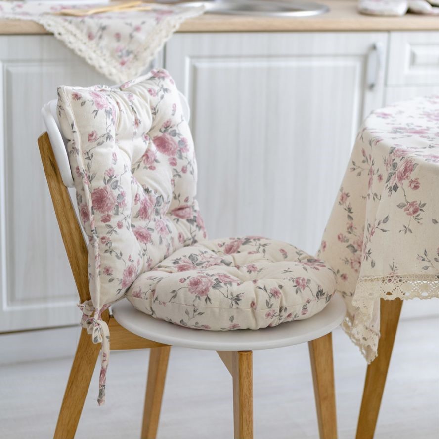 Круглая подушка для стула Прованс Bella, d-40, розы, розовый (13531) - фото 1
