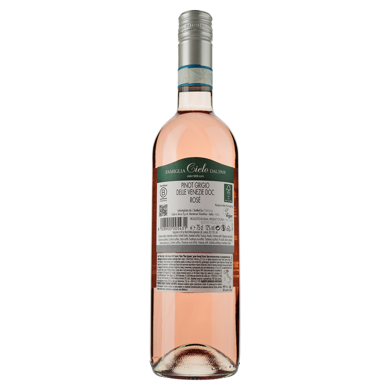 Вино Cielo e Terra Pinot Grigio Blush Rosato delle Venezia DOC, розовое, полусухое, 12%, 0,75 л - фото 2