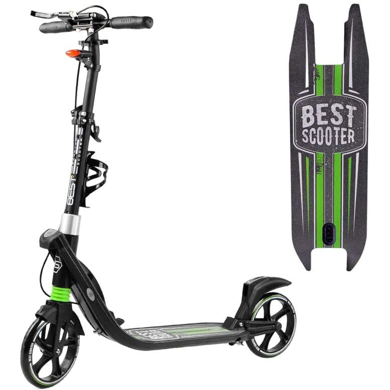 Самокат Best Scooter 93-103х64х16 см Черно-зеленый 000255834 - фото 1