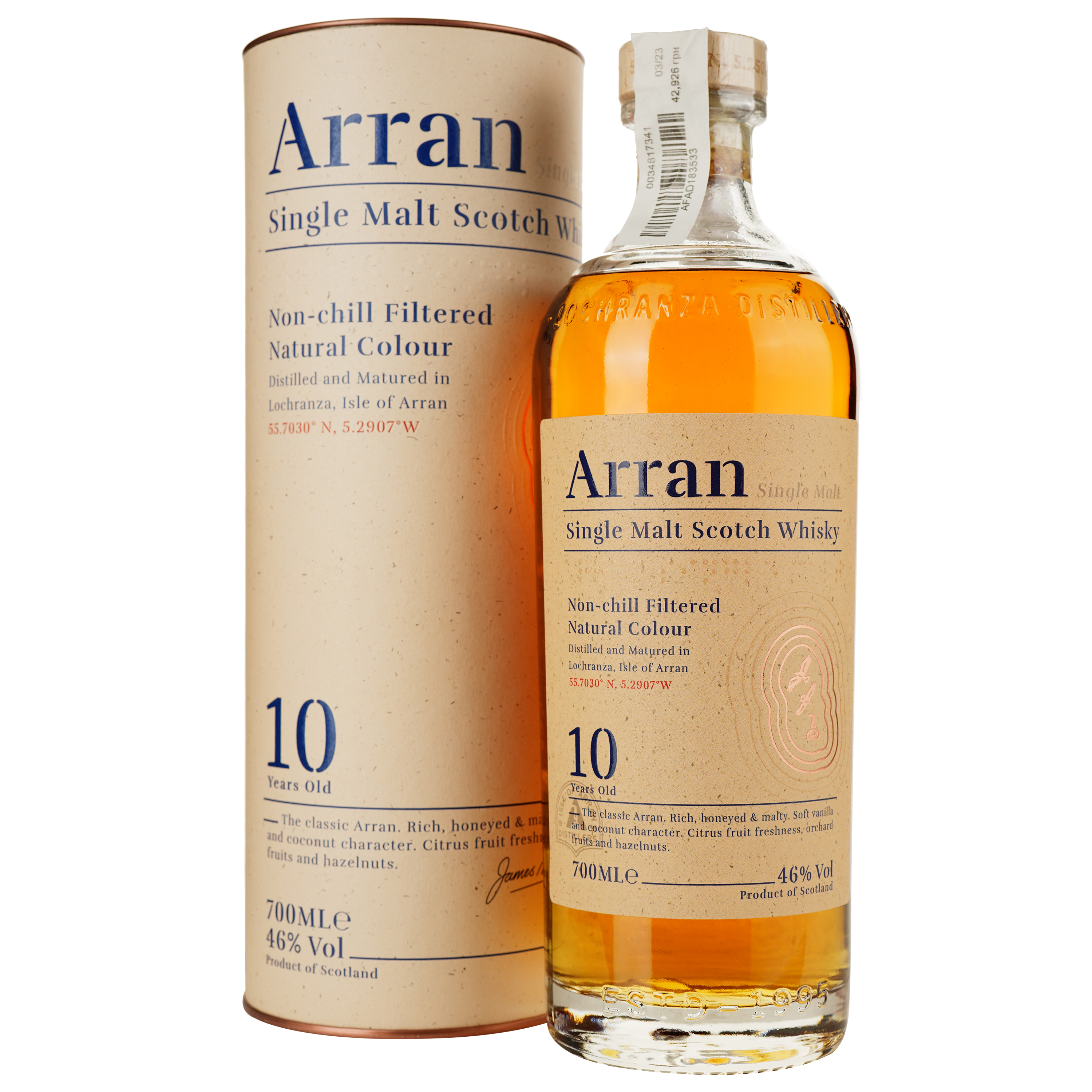 Віскі Arran 10yo Single Malt Scotch Whisky, у тубусі, 46%, 0,7 л (25013) - фото 1