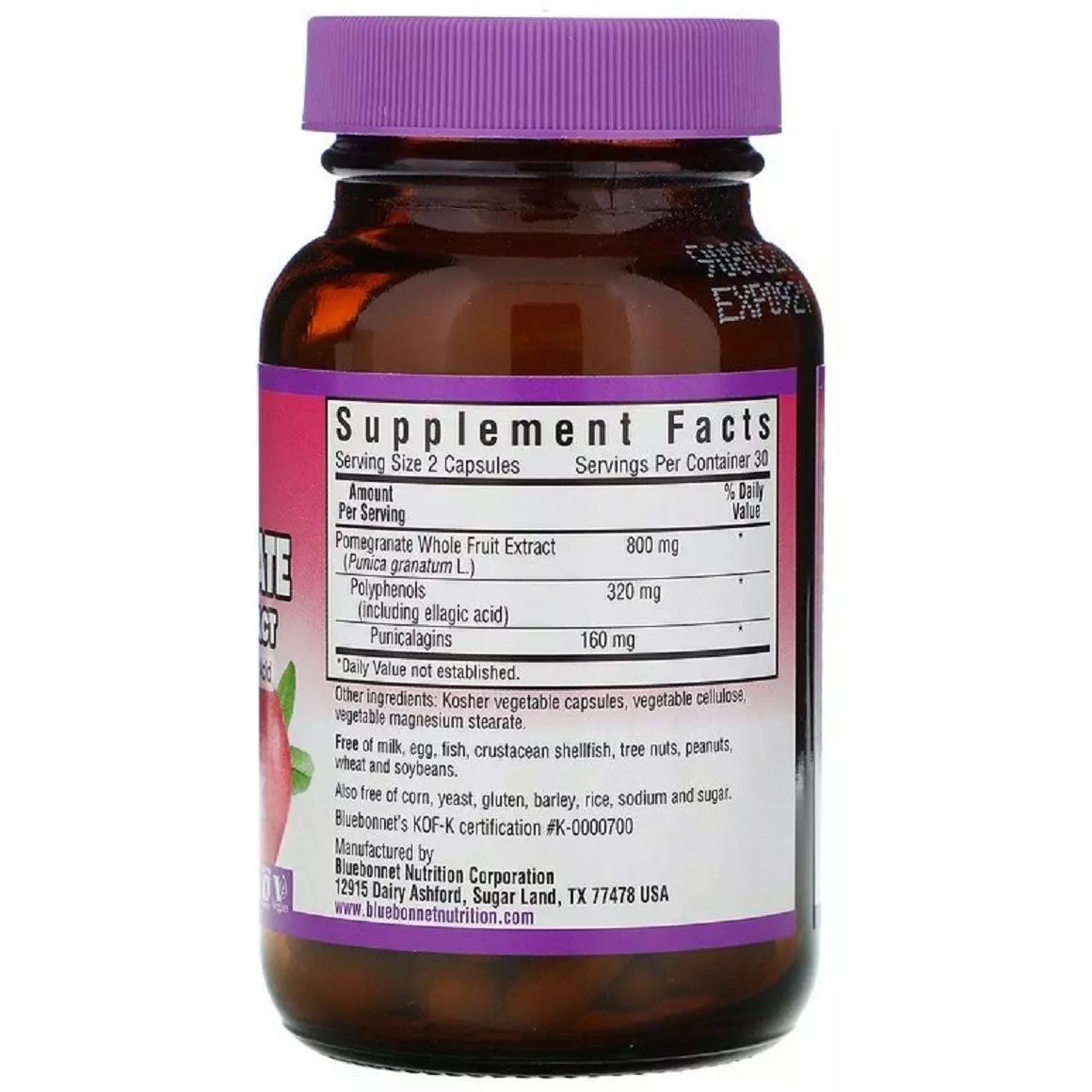 Экстракт плодов граната Bluebonnet Nutrition Pomegranate Extract 60 вегетарианских капсул - фото 2