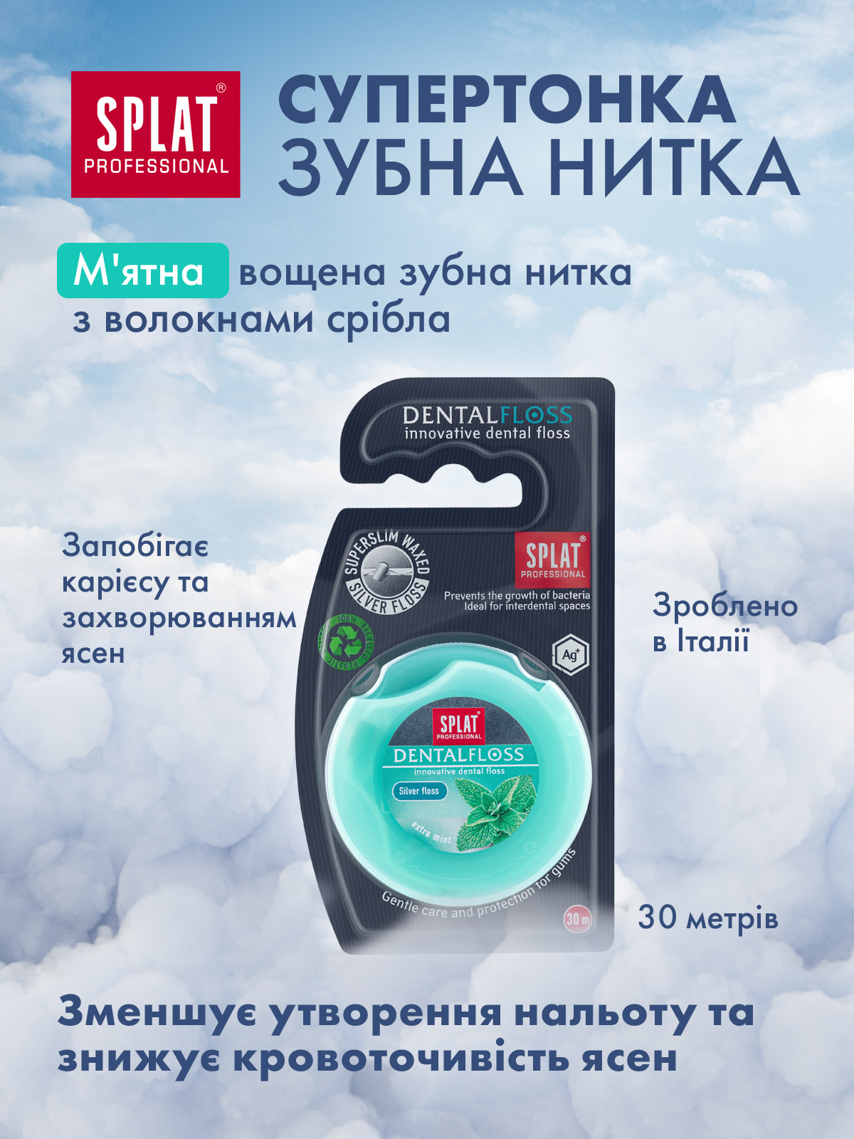 Нить зубная Splat Professional Dental Floss Mint & Silver с волокнами серебра и мятой 30 м - фото 7