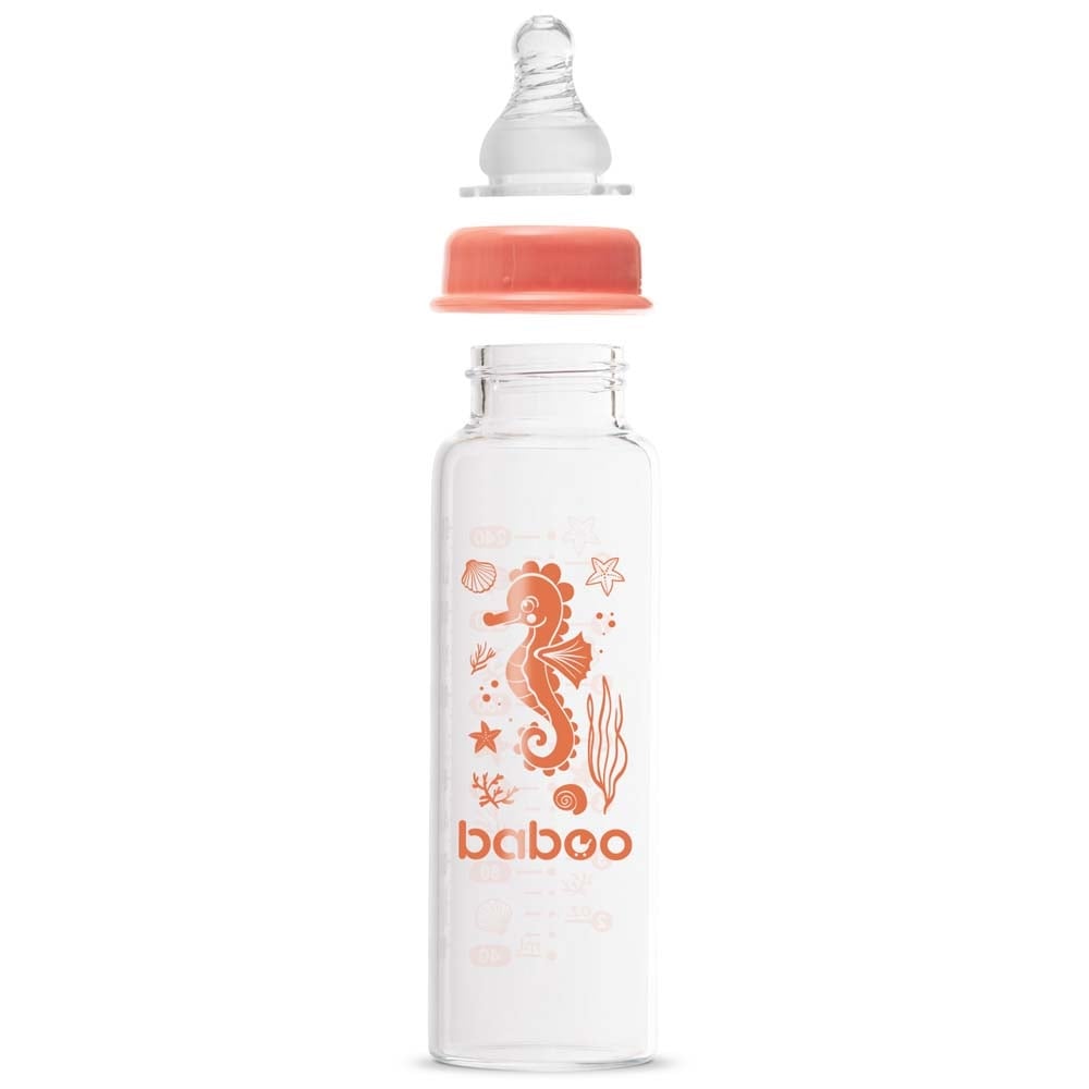 Стеклянная бутылочка для кормления Baboo Sea Life Антиколиковая, 240 мл, 3+ мес., оранжевая (3-118) - фото 2